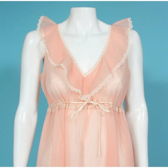 Vintage RO-VEL Peignoir Robe Nightgown Negligee Front Tie Sleeveless size M /743 - Picture 2 of 6